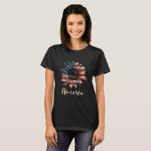 アメリカひまわり国旗7月4日アメリカ愛国心 Tシャツ (正面フル)