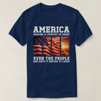 アメリカほど素晴らしい国を想像してみて 愛国的なアメリカの夕焼け Tシャツ