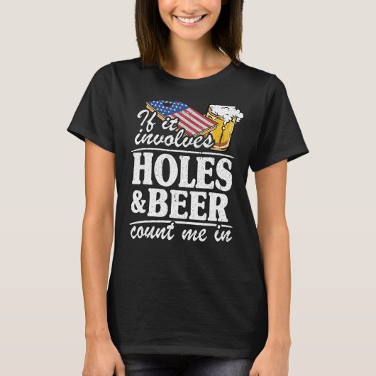 アメリカもし国旗Cに穴とビールの数を含む Tシャツ (正面)