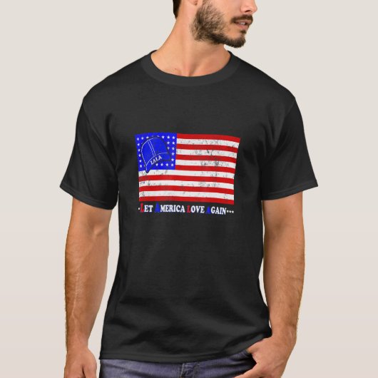 アメリカをもう一度愛する アメリカ民主主義支持 米国旗 青 Tシャツ (正面)