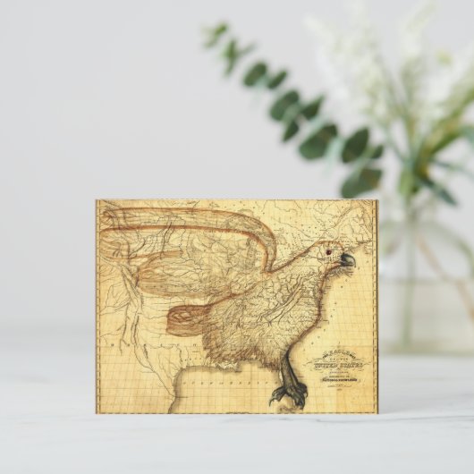 アメリカをイーグルとして表すヴィンテージ地図 ポストカード (スタンド正面)