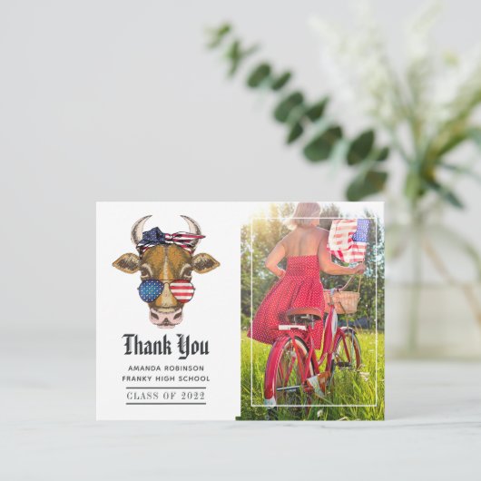 アメリカをテーマにした卒業写真のお礼 ポストカード (スタンド正面)