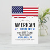 アメリカをテーマにした料理 | パーティーフラグ白招待状 招待状 (スタンド正面)