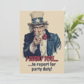 アメリカを代表する募集ポスターのオマージュパーティー招待状| ユンクル・サムパーティーの楽しい募集 招待状 (スタンド正面)