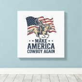 アメリカを再びカウボーイに 愛国 ウエスタンTシャツ_ キャンバスプリント (インサイチュ (ウッドフロア))