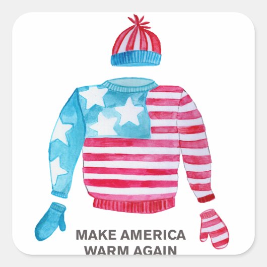 アメリカを再びクリスマスのセーターに温める スクエアシール (正面)