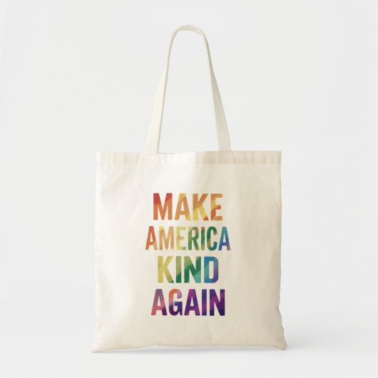アメリカを再び優しい国に レインボー LGBTQ ゲイ トートバッグ (正面)