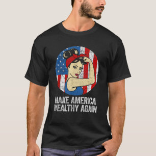 アメリカを再び女性USAフラグMessy Bu Tシャツ