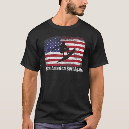 アメリカを再び愛国的なサーファー愛国者にする Tシャツ (正面)
