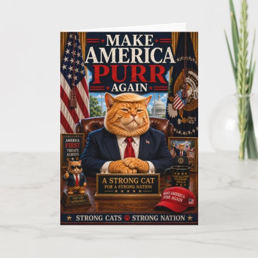 アメリカを再び毛づくろいさせる - 笑える政治ネコ カード (正面)