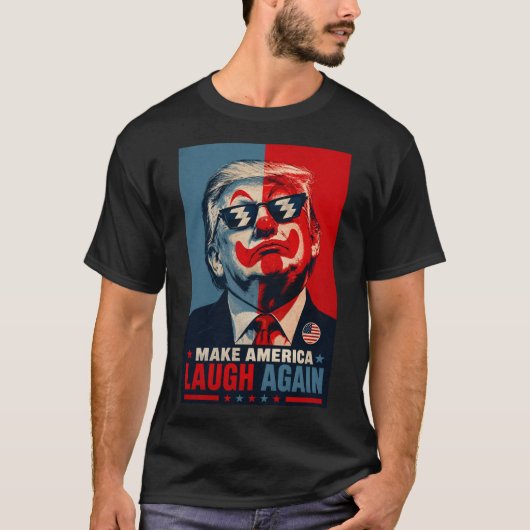 アメリカを再び笑わせろ 面白いトランプのパロディ Tシャツ (正面)
