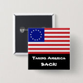 アメリカを取り戻します! - 13星米国の旗 缶バッジ (正面&裏面)