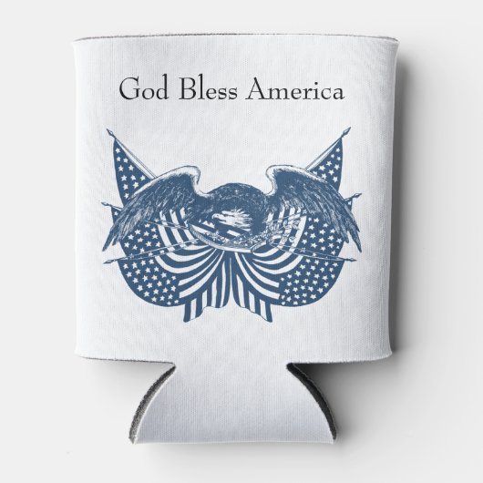 アメリカを守るアメリカン・イーグル愛国国旗の旗 缶クーラー (正面)