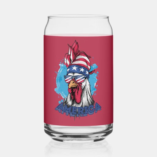 アメリカを愛するチキン　バンダナとサングラスでかっこよく ガラス缶 (正面)