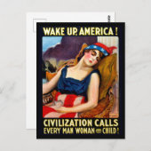 アメリカを目覚めさせ、愛国者の女性を眠らせ、ヴィンテージ戦争 ポストカード (正面/裏面)