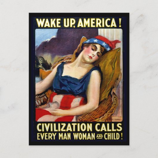 アメリカを目覚めさせ、愛国者の女性を眠らせ、ヴィンテージ戦争 ポストカード (正面)