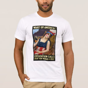 アメリカを目覚めて下さい! 文明呼出し Tシャツ