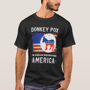 アメリカを破壊する病気、ロバ痘 USA フラッグ Tシャツ