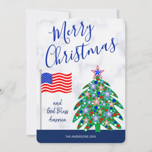 アメリカを祝福する愛国的なクリスマスツリー シーズンカード (正面)