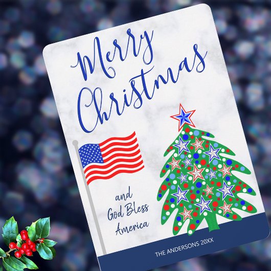 アメリカを祝福する愛国的なクリスマスツリー シーズンカード