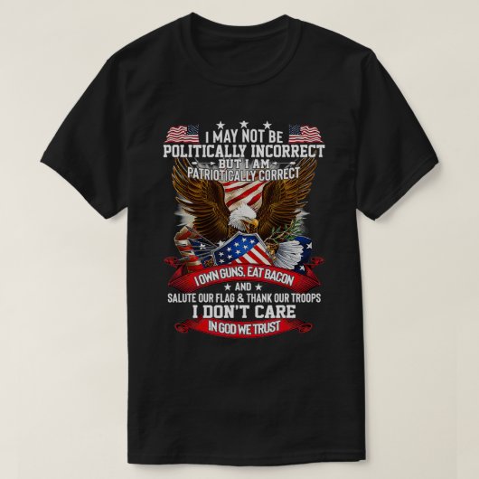 アメリカを祝福する政治的に間違った神 Tシャツ (デザイン正面)