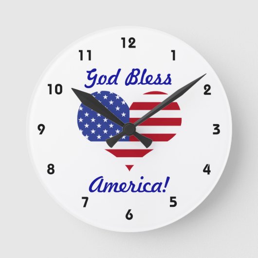 アメリカを祝福!-米国のハート型旗 ラウンド壁時計 (正面)