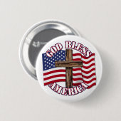 アメリカを神が祝福します アメリカ国旗と十字架 缶バッジ (正面&裏面)