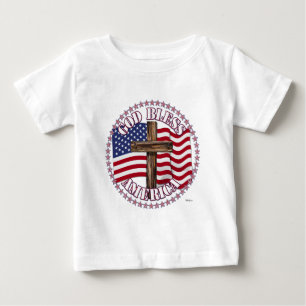 アメリカを神が祝福します アメリカ国旗 50星 十字架 ベビーTシャツ