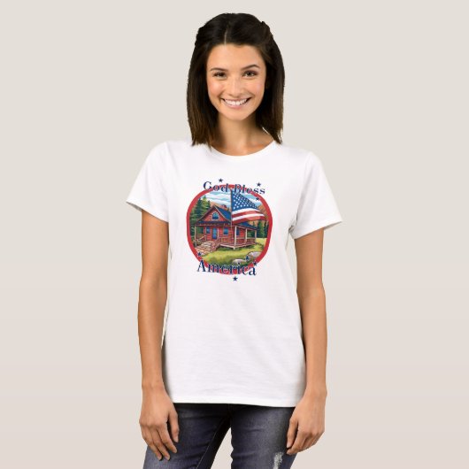 アメリカを神が祝福します アメリカ国旗 Tシャツ (正面フル)