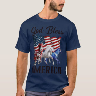 アメリカを神の祝福の下に 馬の旗 7月4日 プレミアム Tシャツ