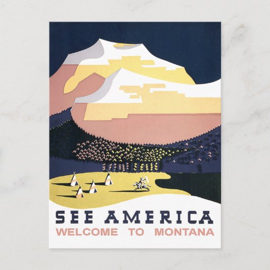 アメリカを見よう、モンタナへようこそ、ビンテージ、旅行 ポストカード (正面)