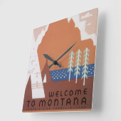 アメリカを見よう モンタナへようこそ, ヴィンテージ旅行 スクエア壁時計 (傾斜)