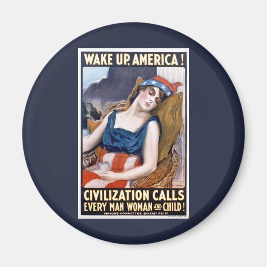 アメリカを起こせ！ ヴィンテージ愛国主義的自由アート マグネット (正面)