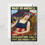 アメリカを起こせ！ヴィンテージ第一次世界大戦ポスター ポストカード (正面/裏面)