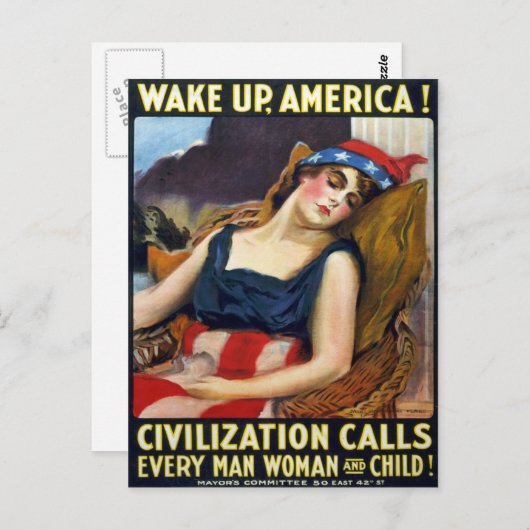 アメリカを起こせ！ヴィンテージ第一次世界大戦ポスター ポストカード (正面/裏面)
