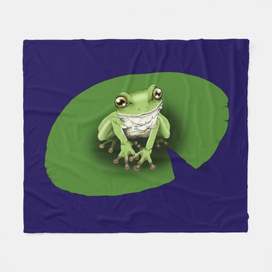 アメリカアマガエル 睡蓮の葉 フリースブランケット (正面(横))