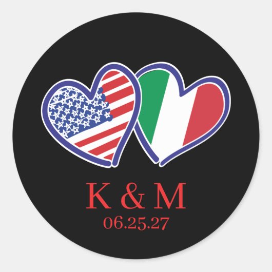 アメリカイタリアンハート国旗 ラウンドシール (正面)