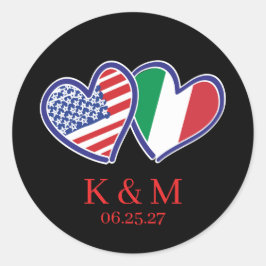 アメリカイタリアンハート国旗 ラウンドシール