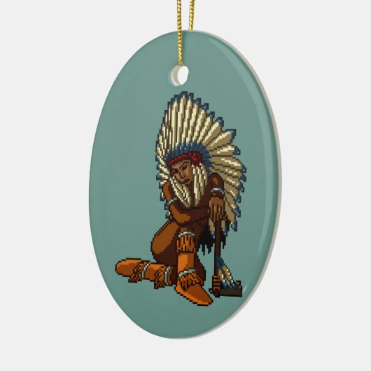 アメリカインディアンの女性の羽のトマホークピクセル セラミックオーナメント (左)