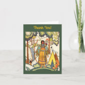 アメリカインディアンの森の女性テペのダークグリーン サンキューカード (正面)