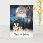 アメリカインディアンスタイルウルフ誕生日カード70th カード (黄色い花)