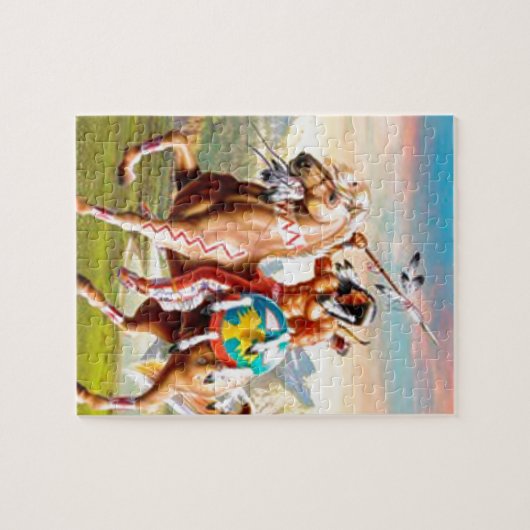 アメリカインディアン馬で勇敢に立ち向かって下さい ジグソーパズル (横)