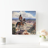 アメリカインディアン スクエア壁時計 (ホーム)