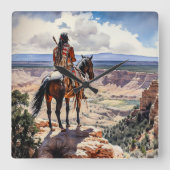 アメリカインディアン スクエア壁時計 (正面)