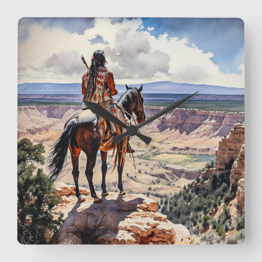 アメリカインディアン スクエア壁時計 (正面)