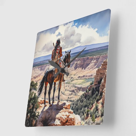 アメリカインディアン スクエア壁時計 (傾斜)