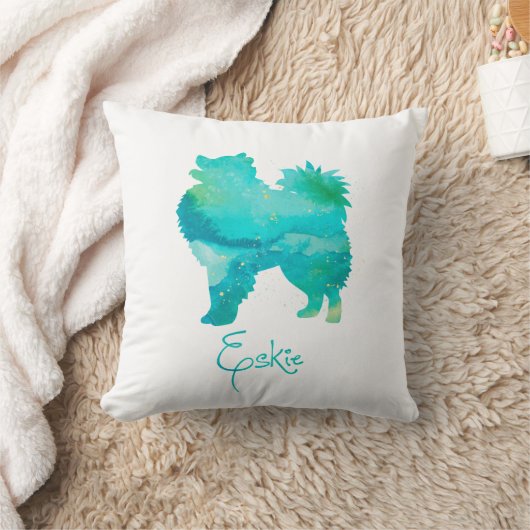 アメリカエスキモー犬の水彩枕 クッション (ブランケット)