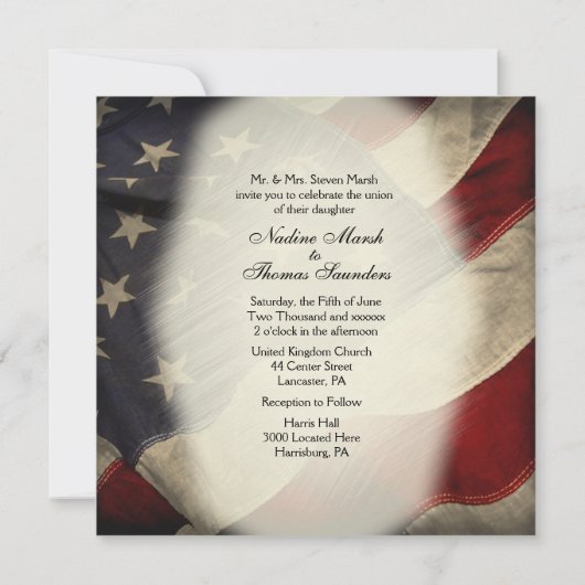 アメリカエレガント国旗の結婚写真 招待状 (裏面)