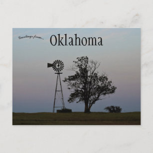 アメリカオクラホマの夕日の風車と木 ポストカード