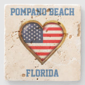 アメリカカスタマイズのハートと都市と州 ストーンコースター (正面)